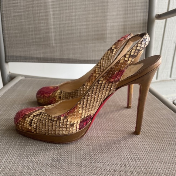 Christian Louboutin Snakeskin Snake Heels Slingback Pumps - Picture 2 of 9